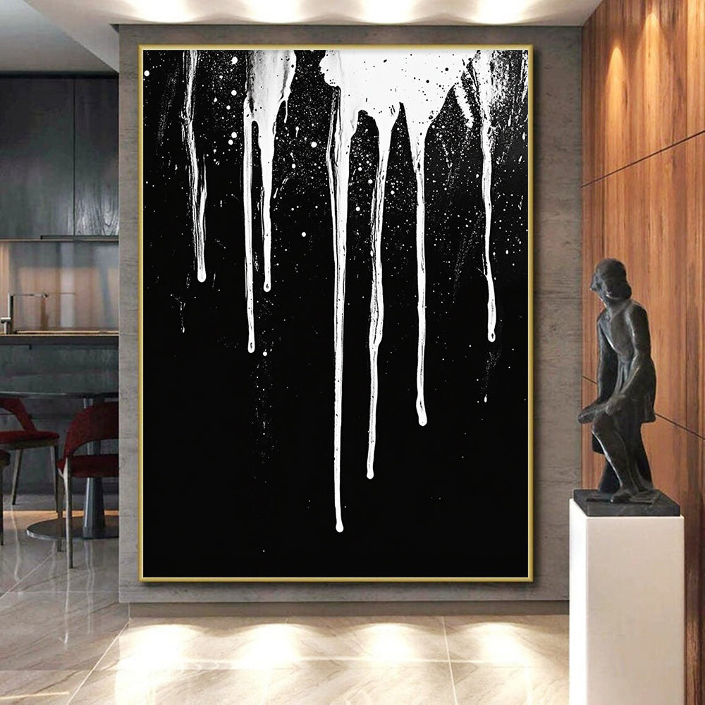 White Dripping Paint with Spots "Starry Drip" Painting On Canvas HB307