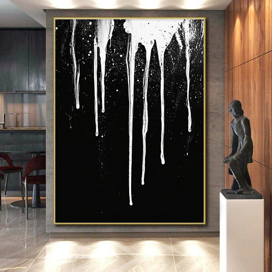 White Dripping Paint with Spots "Starry Drip" Painting On Canvas HB307