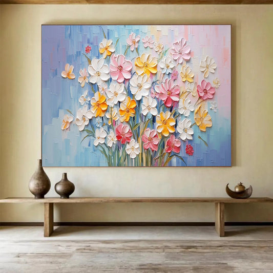 Textured Flower Bouquet - Cheerful Living Room or Dining Room Art DLZ210