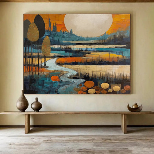 Colorful Landscape with Moon - Whimsical Living Room Charm DLZ086