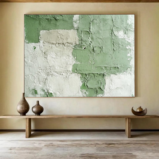 “Green and White Textured Abstract Wall” - Green, White, Textured Abstract Layers - Mixed Media Art HB1642