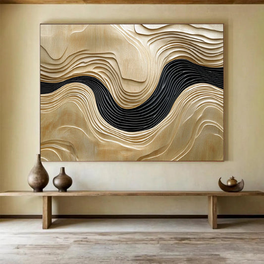 “Wooden Wave Carvings” - Light Wood, Black, 3D Abstract Wave Forms - Wood Art HB1634
