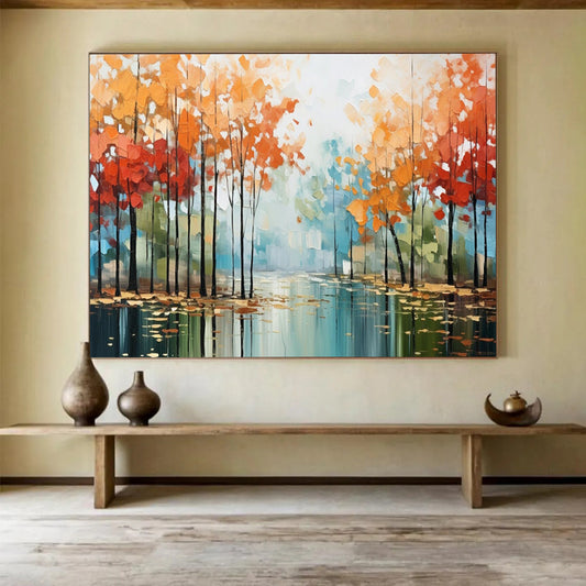 Misty Autumn Forest Art - Oversized Serene Bedroom Accent DLZ164