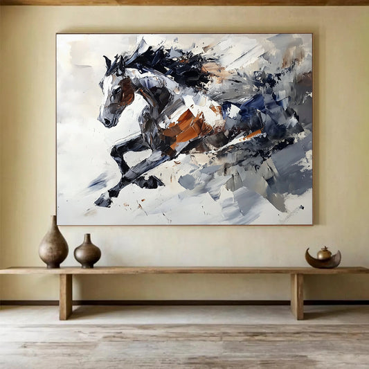 “Dynamic Horse Abstract” - Gray, Brown, Abstract Horse Oil Painting On Canvas HB0720