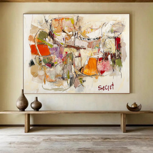 “Abstract Secret” - Multicolor, Mixed Shapes, “Secret” - Expressive Acrylic Painting HB1513