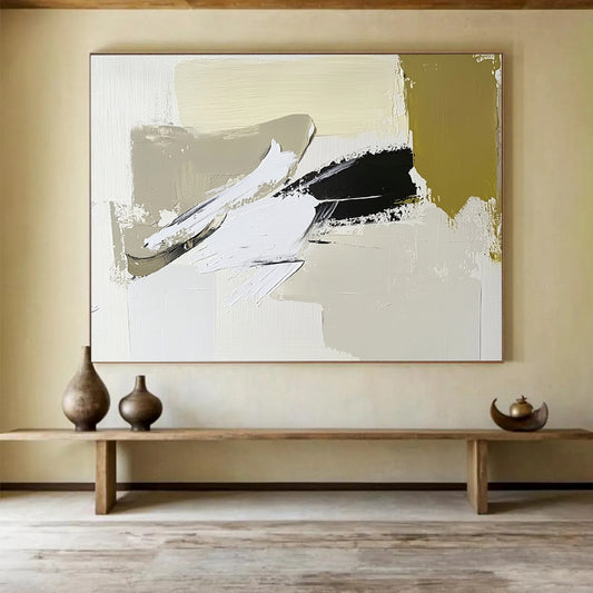 “Bold Neutral Swipes” - Beige, White, Black with Expressive Swipes - Abstract Acrylic Painting HB1341