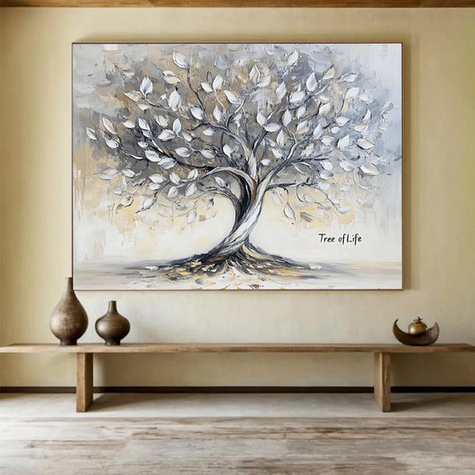 Neutral - Toned Tree of Life - Textured Symbolic Painting On Canvas HB0457