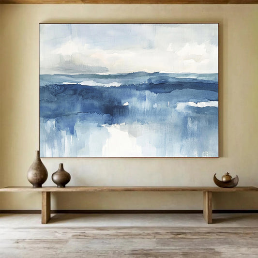 “Abstract Sea Watercolor” - Blue, White, Gray - Abstract Coastal Watercolor - Watercolor Painting HB1334