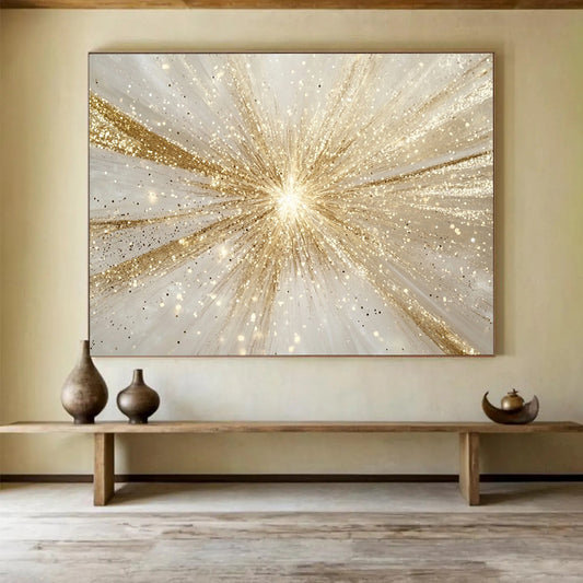 “Glistening Gold Starburst” - Gold, Sparkling, Starburst Pattern Painting On Canvas HB0770