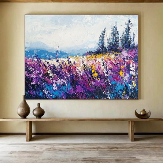 “Vibrant Wildflower Field” - Purples, Yellows, Blues, Colorful Meadow - Impressionist Oil Painting HB1563