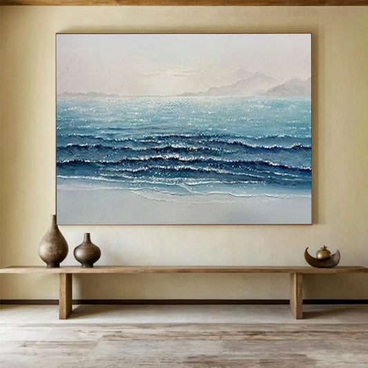 Sparkling Sea Wave Oil Painting - Coastal Bedroom or Office Art DLZ185