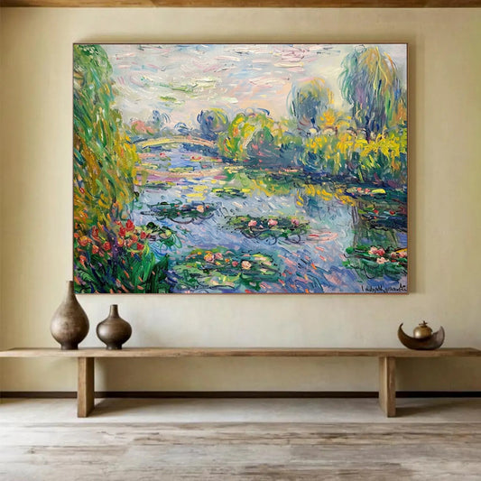 Monet - Style Water Lily Pond - Impressionist Living Room or Dining Room Art DLZ197