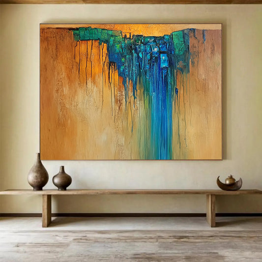 Brown and Blue Abstract Waterfall - “Cascading Colors” Painting On Canvas HB1465