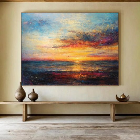 Colorful Sea Sunset - Romantic Landscape Oil Painting On Canvas HB0477