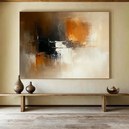 “Warm Brown - Black Textures” - Brown, Black, White, Textured Layers - Abstract Impasto Acrylic Painting HB1524