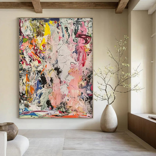 Silken Tapestry: Mega - Sized Hand - Painted Textured Custom Abstract Gem for Dining Room and Hallway DTP097