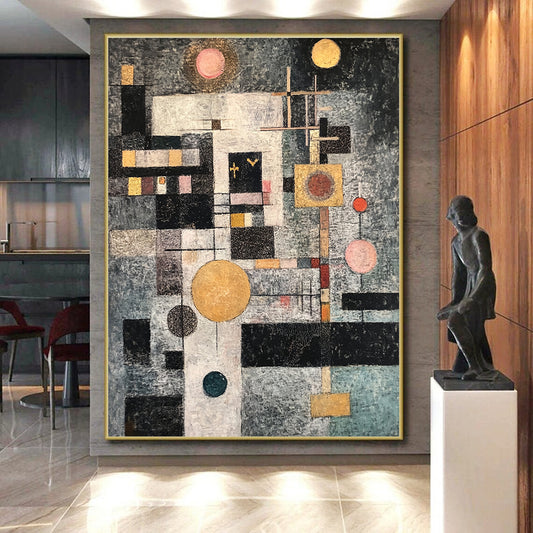 Multicolored Geometric Abstract - “Whimsical Geometric Dream” Painting On Canvas HB208