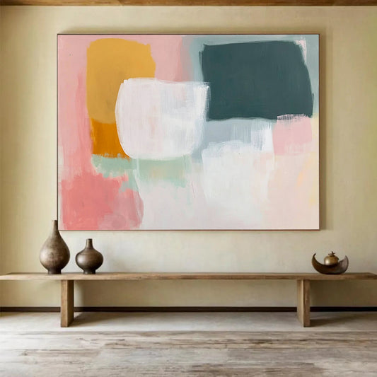 “Pastel Color Blocks” - Pink, yellow, green, white, Soft Abstract Painting HB0619
