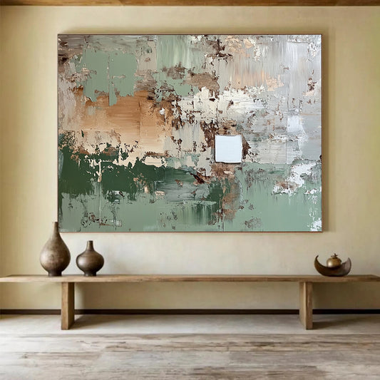 “Weathered Green - Brown Abstract” - Distressed Abstract Painting HB0529