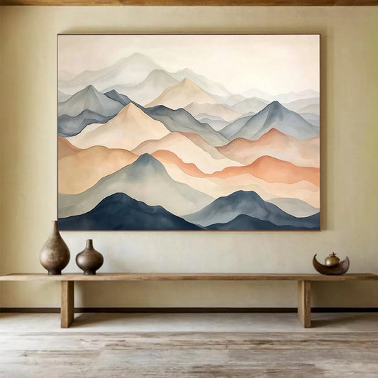 “Pastel Mountain Range” - Beige, Gray, Blue, Brown - Minimalist Mountain Watercolor - Watercolor Painting HB1333