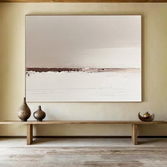 “Subtle Earth - Tone Divide” - Soft beige, brown, white, Minimalist Abstract Painting On Canvas HB0610