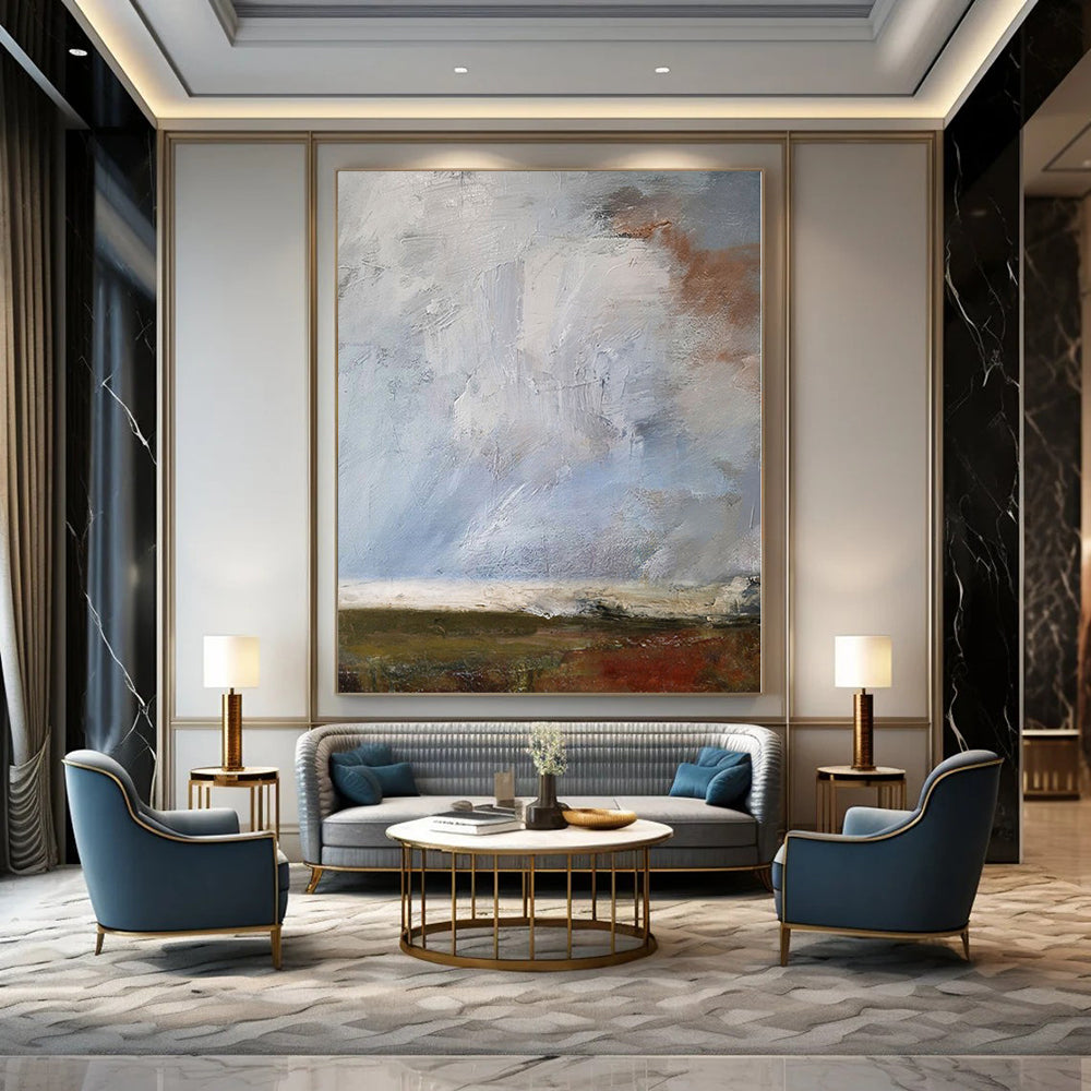 Luxurious Hand-Painted Abstract Wall Art for Behind Living Room Sectional Sofas