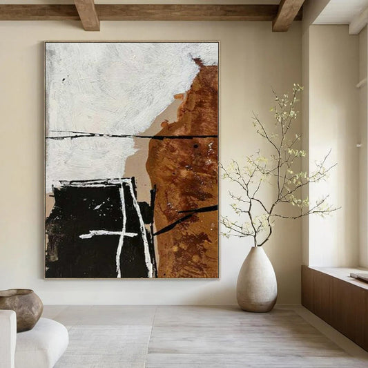 Colossal Hand-Painted Contemporary Abstract Canvas for Living Room Foyer Adjacent Walls