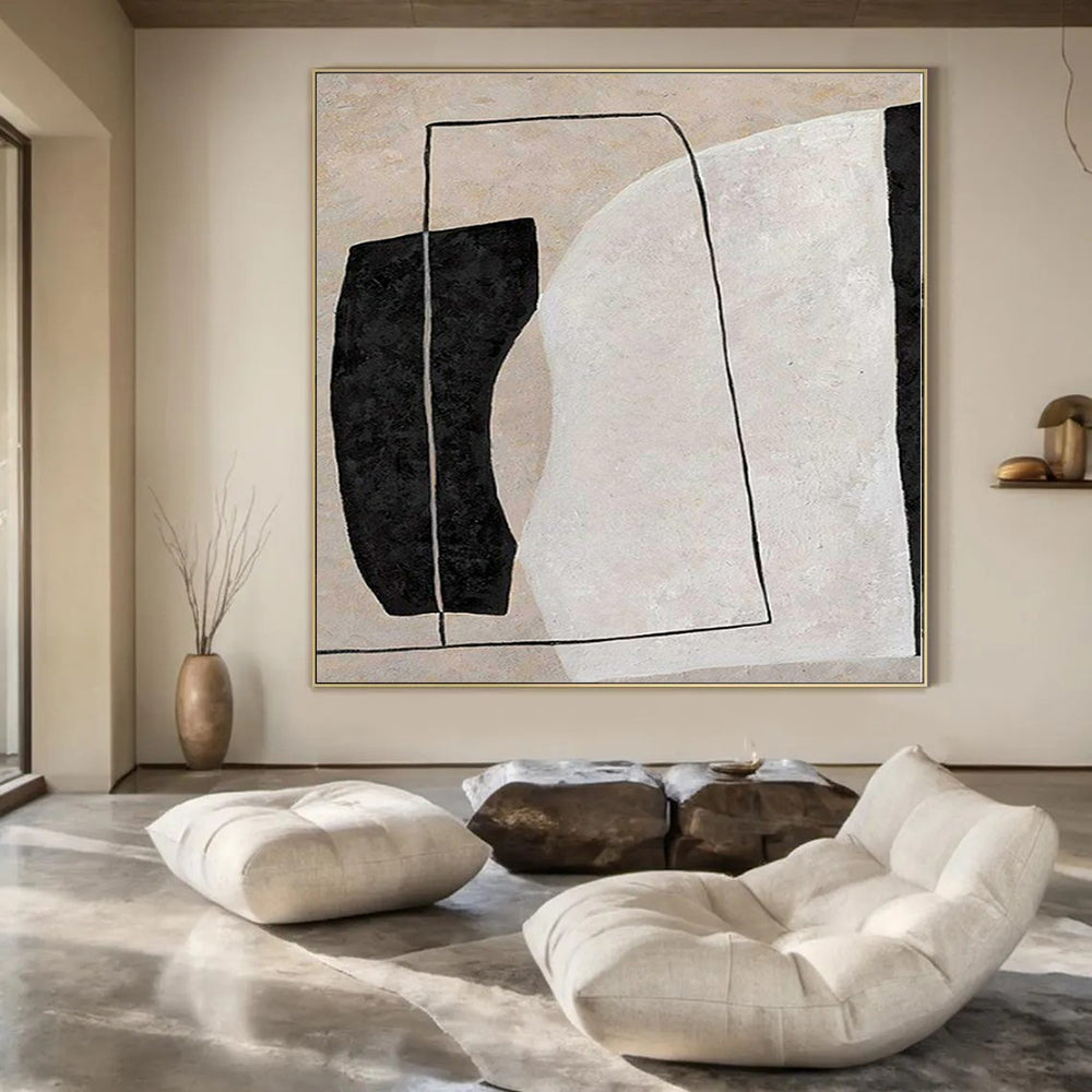 Oversized Hand-Painted Modern Abstract Mural for Living Room Alcoves
