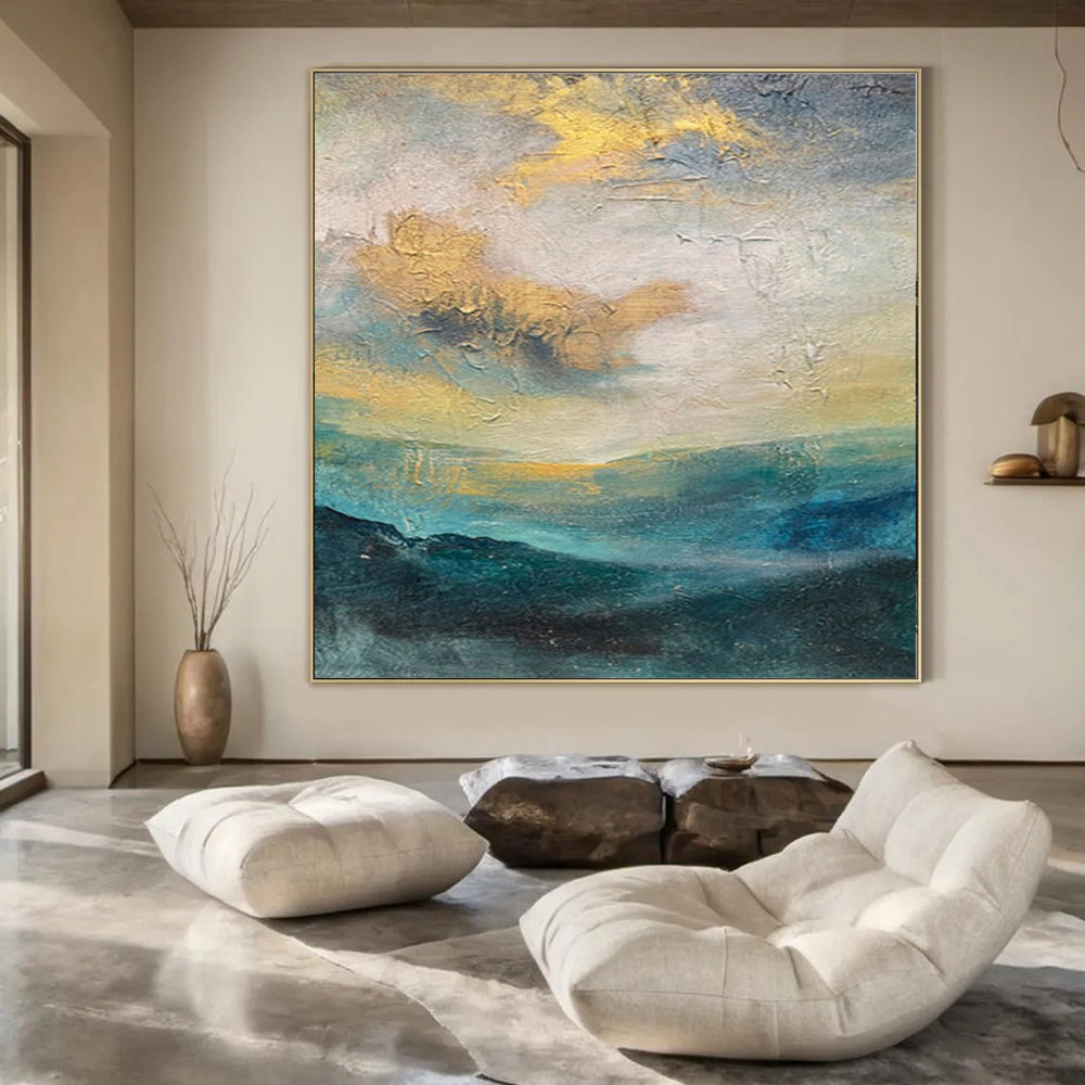 Colossal Hand-Painted Contemporary Abstract Canvas for Hotel Rooftop Lounges