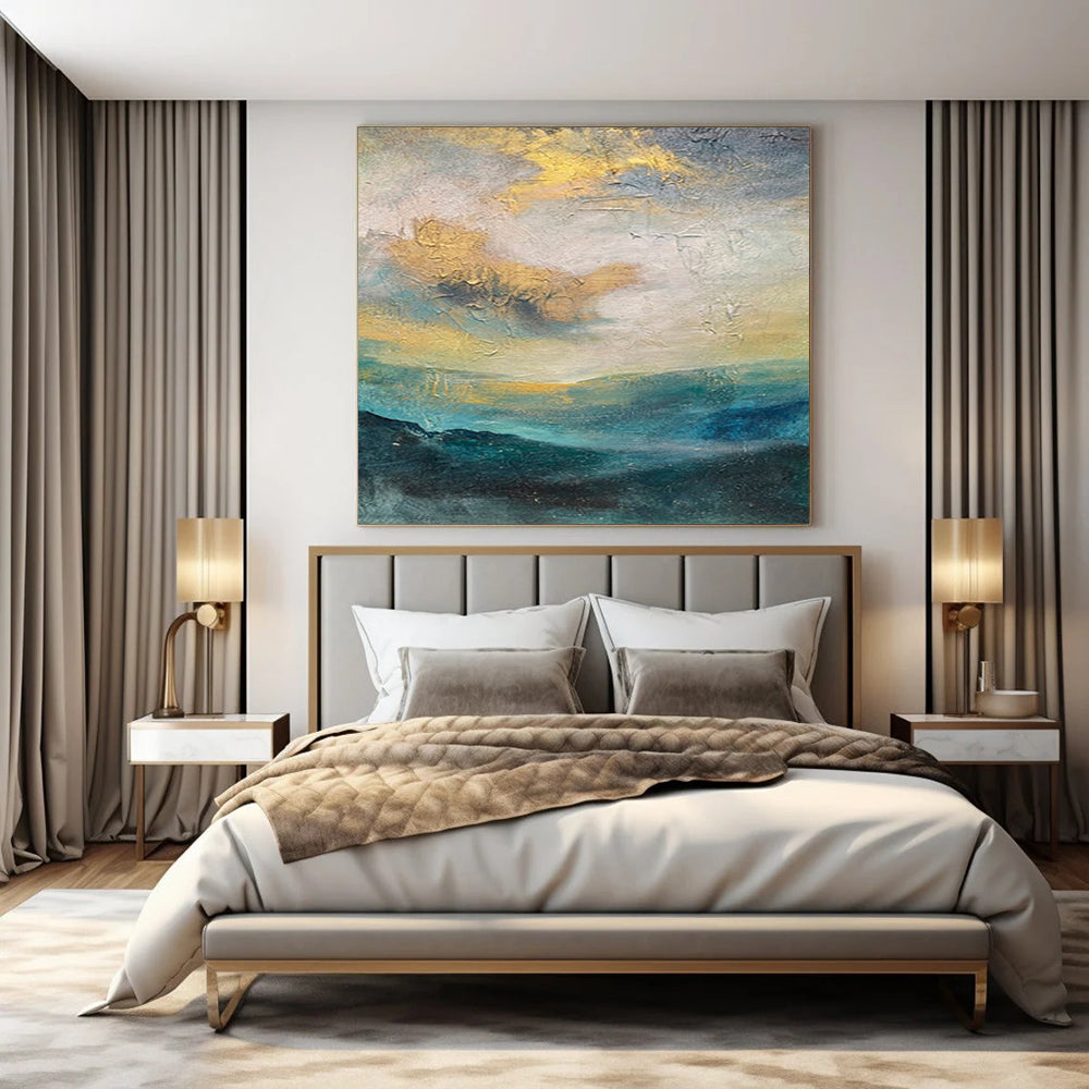 Colossal Hand-Painted Contemporary Abstract Canvas for Hotel Rooftop Lounges