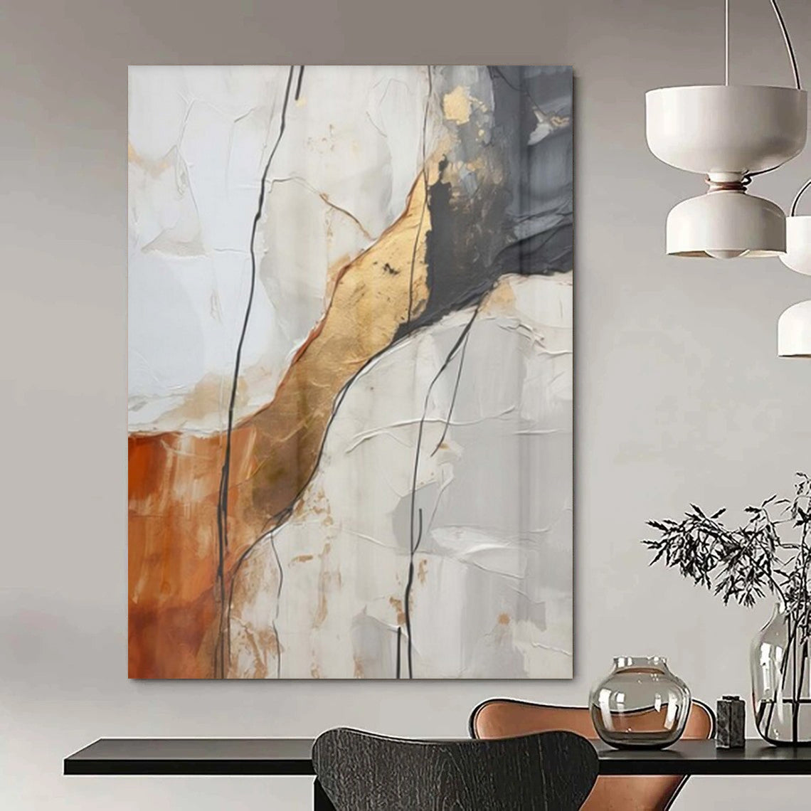 Large-Scale Hand-Painted Contemporary Abstract Mural for Family Home Kitchens