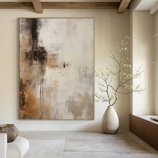 Zen Garden-Inspired Hand-Painted Abstract Canvas for Serene Dining Rooms