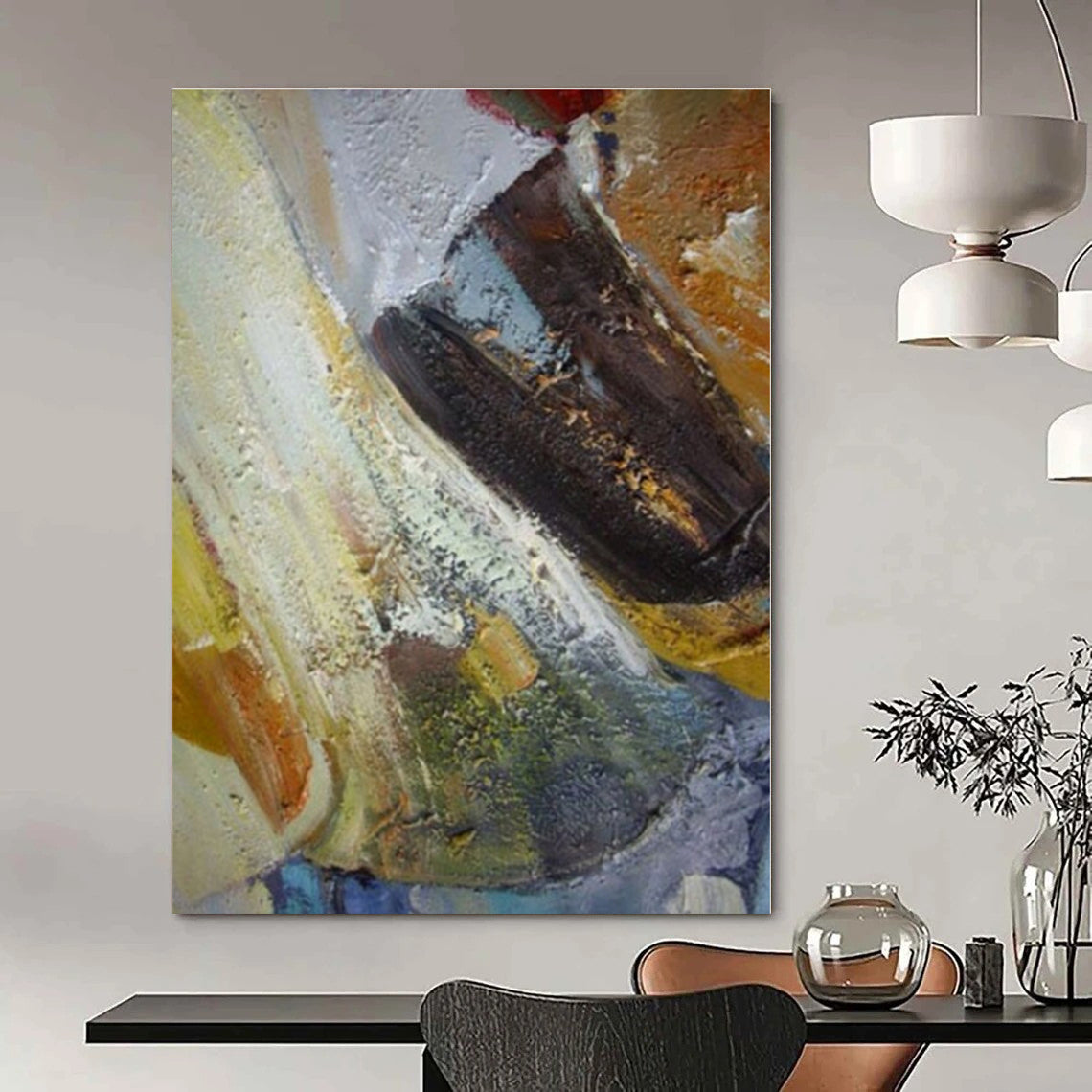 Large-Scale Hand-Painted Abstract Mural for Living Room and Hallway