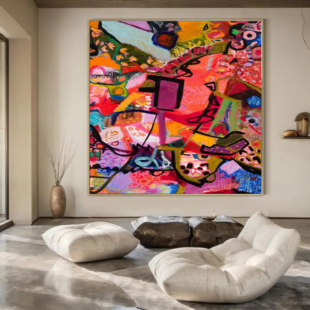 Colossal Hand-Painted Contemporary Abstract Art for Dining Room Fireplace Surrounds