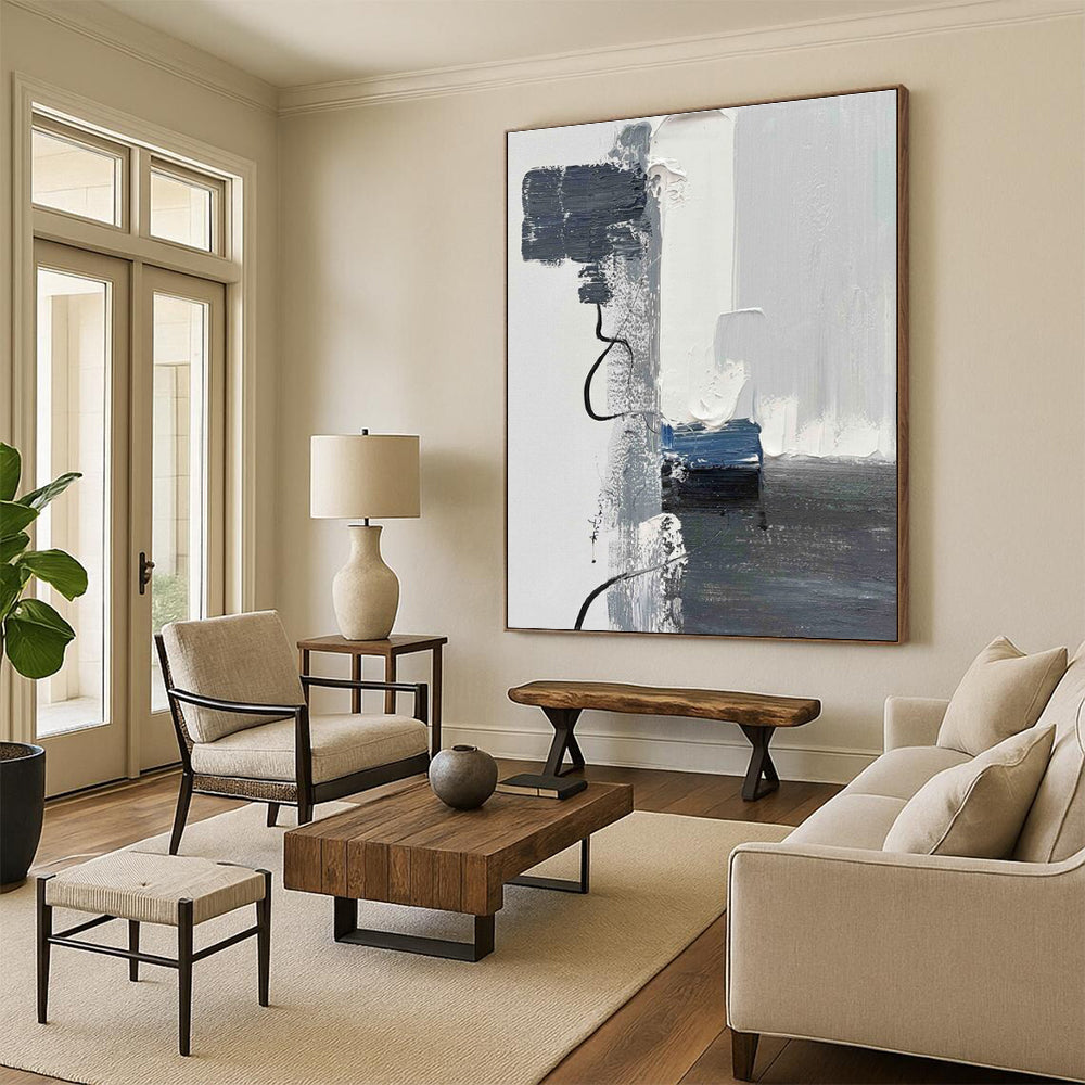 Large-Scale Contemporary Abstract Painting for Sunroom Natural Light Enhancement