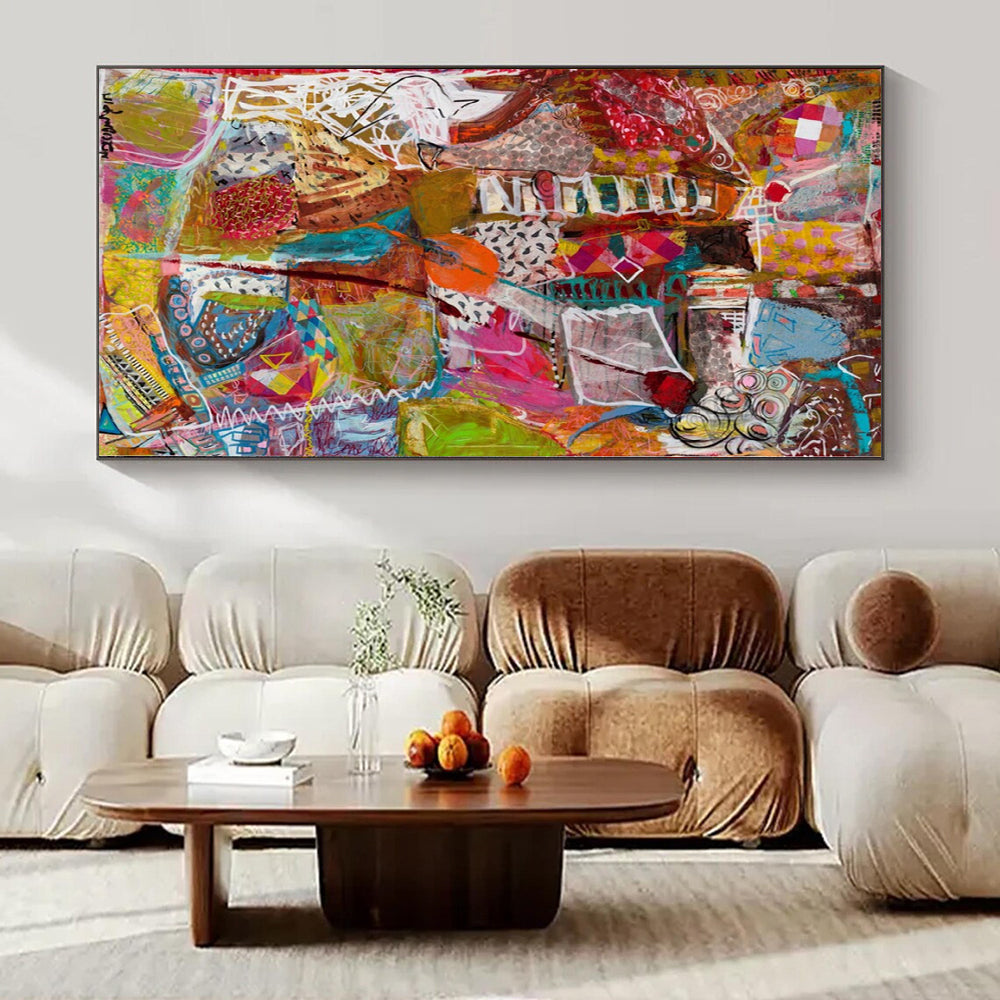 Giant Hand-Painted Contemporary Abstract Art for Family Home Teen Hangout Areas