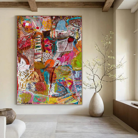 Giant Hand-Painted Contemporary Abstract Art for Family Home Teen Hangout Areas