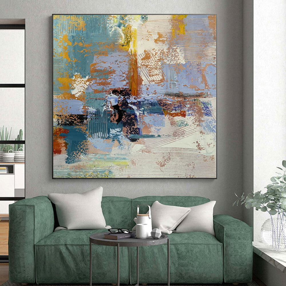 Oversized Abstract Wall Art for Chicken Coop Interiors - Custom Mixed Media on Linen