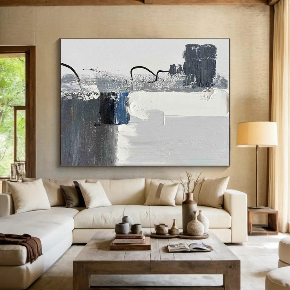 Large-Scale Contemporary Abstract Painting for Sunroom Natural Light Enhancement