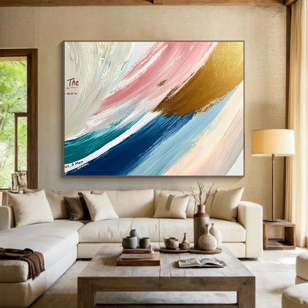 Pastel Waves with Gold Accent - Ethereal Abstract Painting On Canvas HB0498