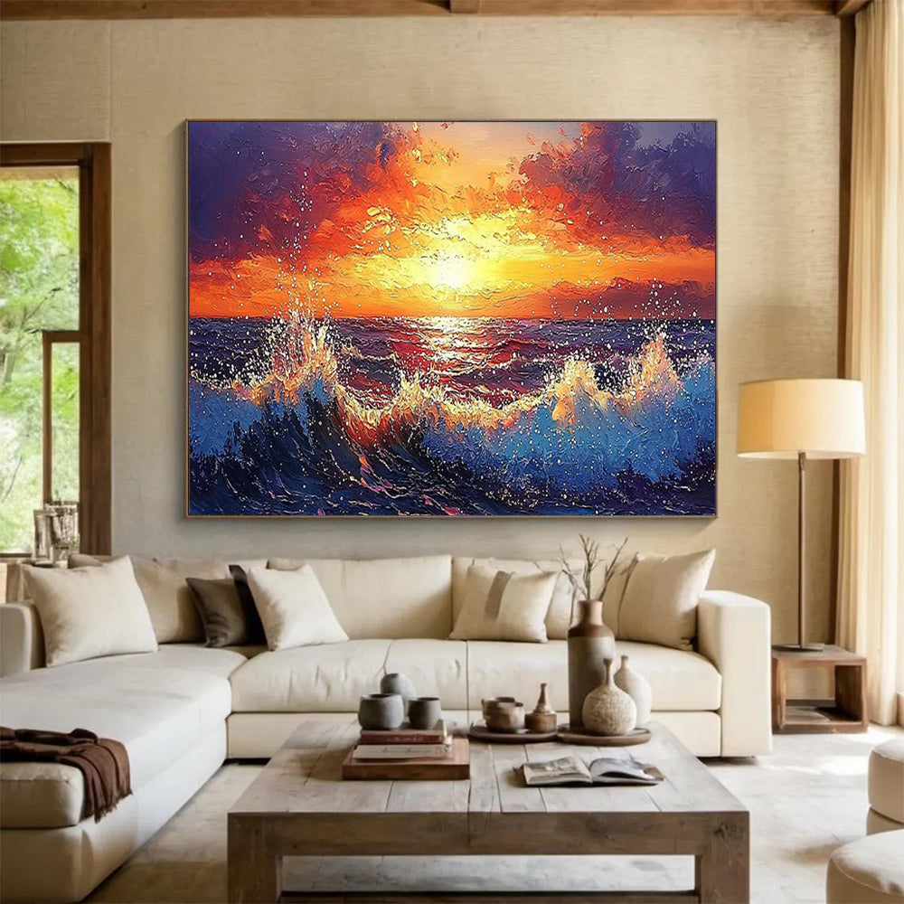 Fiery Sunset Ocean Art - Large Dramatic Living Room Focal Point DLZ165