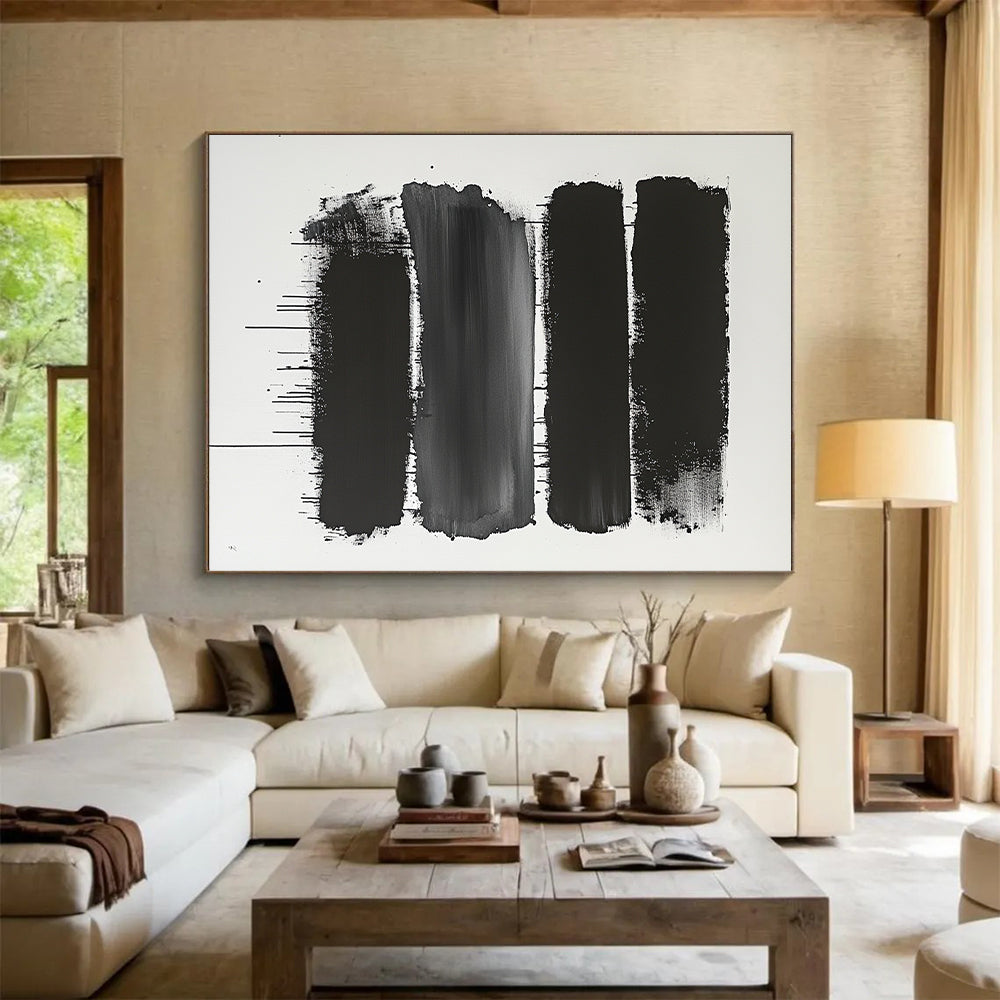 Black and Gray Dripping Stripes "Moody Flow" Painting On Canvas HB275