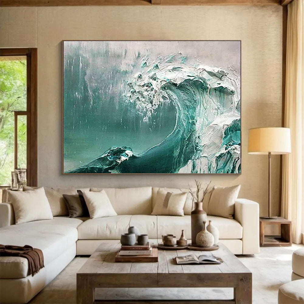 Textured Ocean Wave - Dramatic Coastal Living Room Art DLZ232