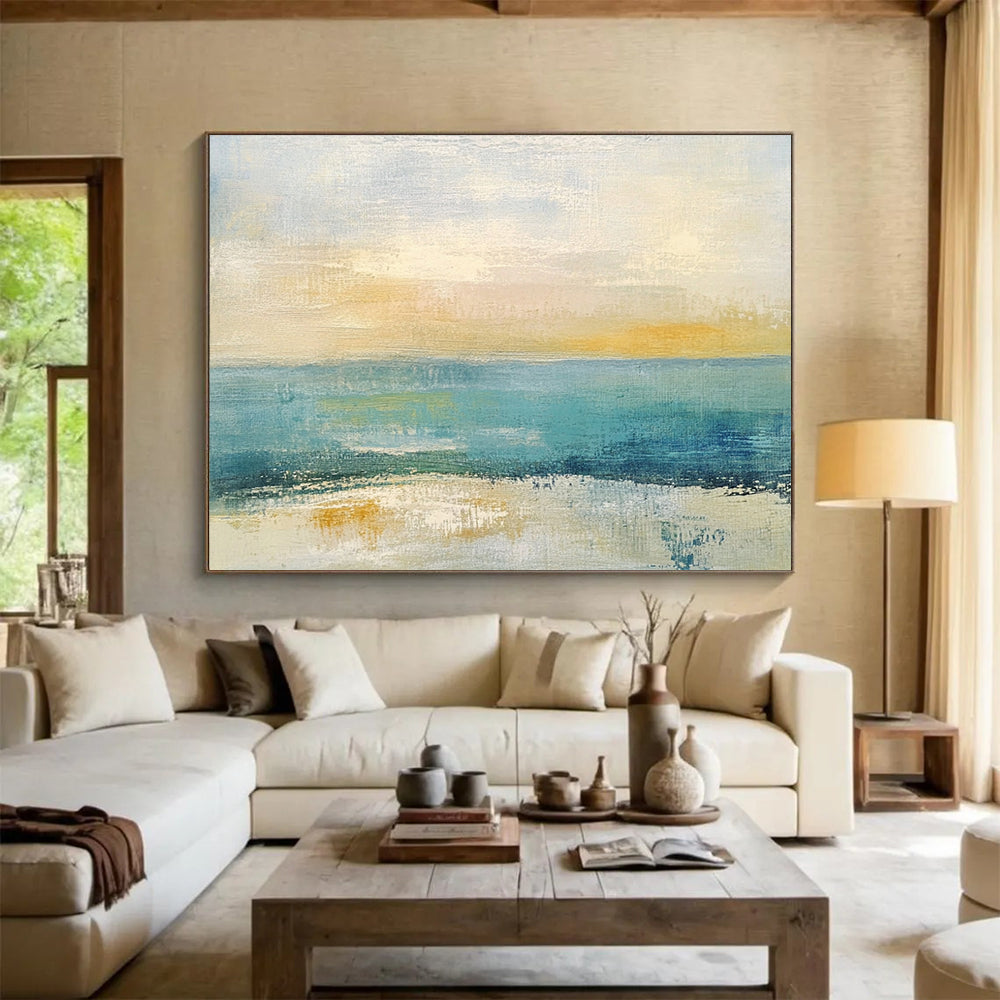 “Coastal Color Blend” - Blue, Yellow, Orange, Textured Sea and Sky Painting On Canvas HB0941