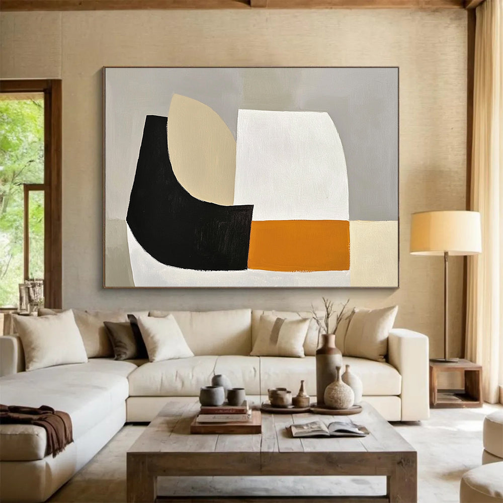 “Neutral Geometric Simplicity” - Gray, Beige, Black, Abstract Shapes - Minimalist Acrylic Painting HB1493