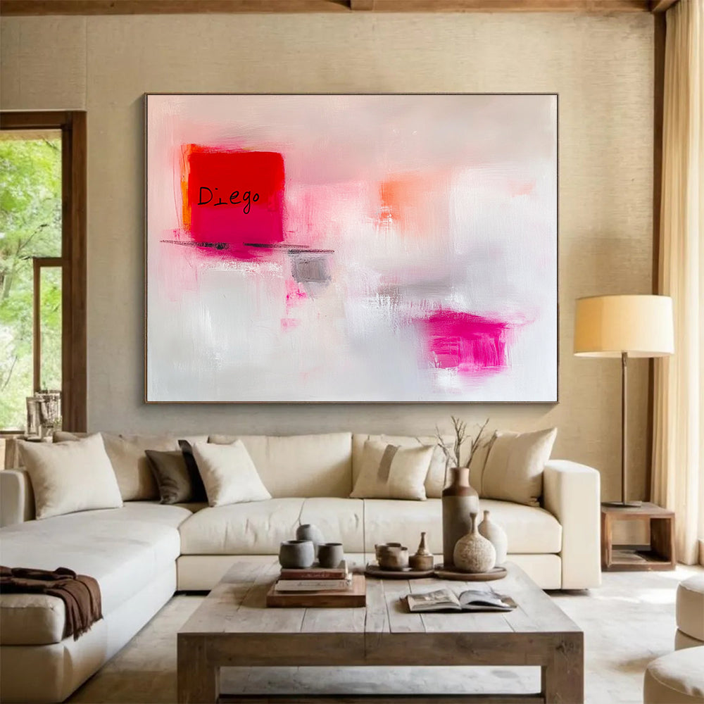 “Pink and Red Abstract” - Pink, Red, Gray, Minimalist Shapes - Acrylic Painting HB1482