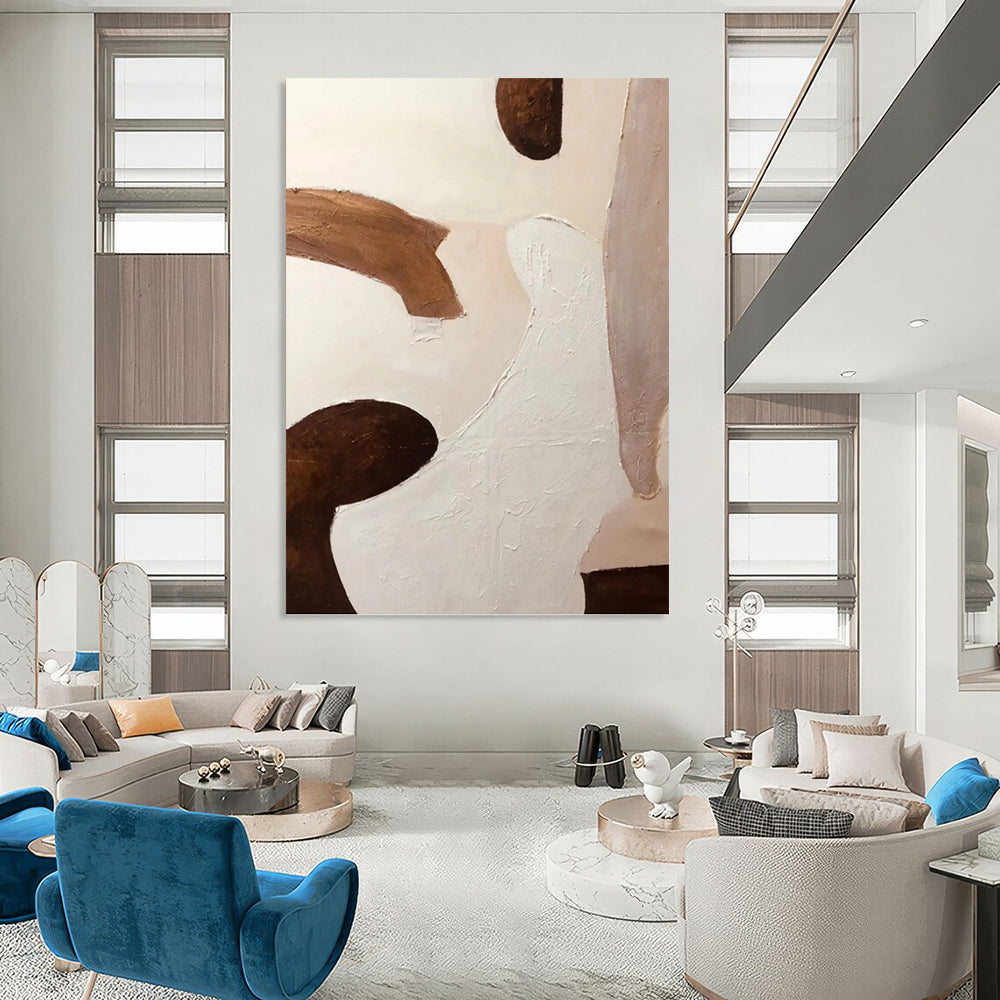 Designer - Crafted Sophistication: Hand - Painted Textured Canvas Abstract for Bedroom & Dining Room DKH1164