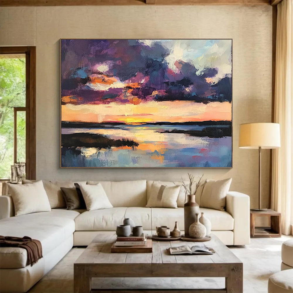 “Colorful Marsh Sunset” - Deep Purples, Pinks, Oranges, Blues, Vibrant Wetland Sunset - Acrylic Painting HB1614