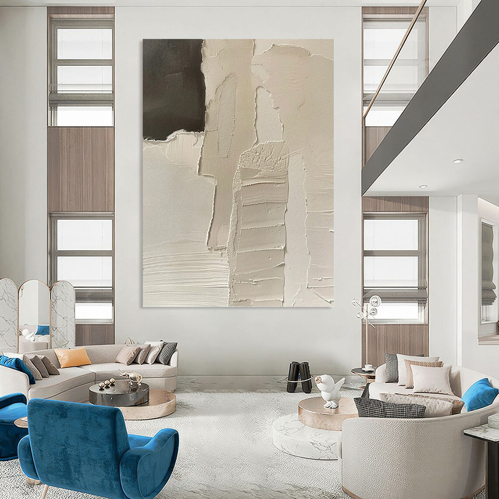 Designer - Inspired Elegance: Hand - Painted Textured Canvas Mural for Living Room & Hotel Lobby DKH1162