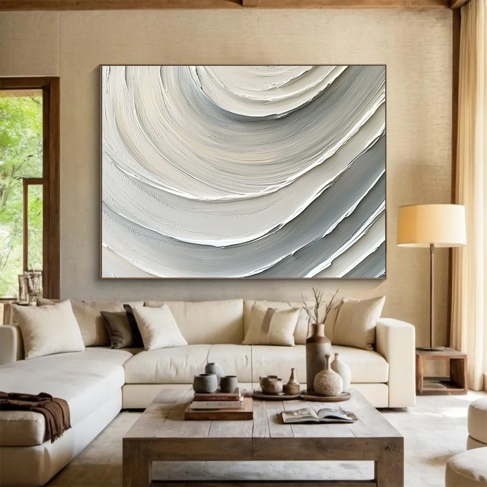 “Gray - White Textured Swirls” - Gray, White, Textured swirl patterns - Relief Art HB1791
